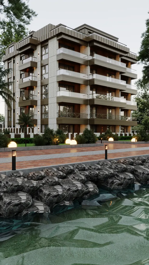 Ahşap Detaylı Apartman – konut dış cephe render