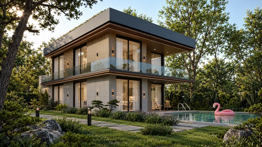 Havuzlu Modern Villa – villa dış cephe render