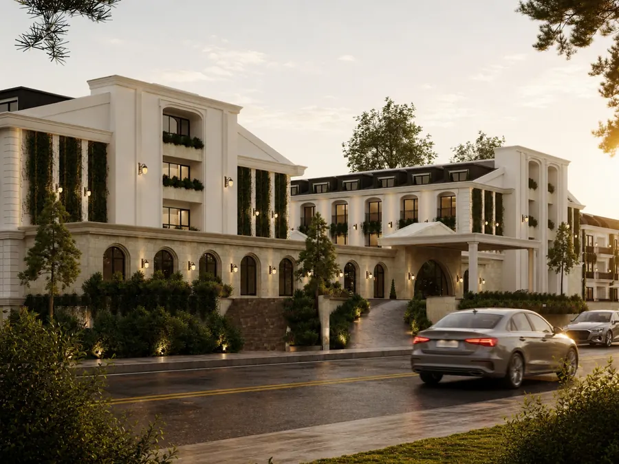 Neoklasik Otel – otel dış cephe render