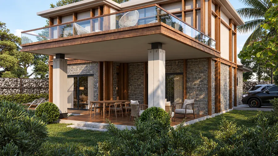 Taş ve Ahşap Villa – villa dış cephe render